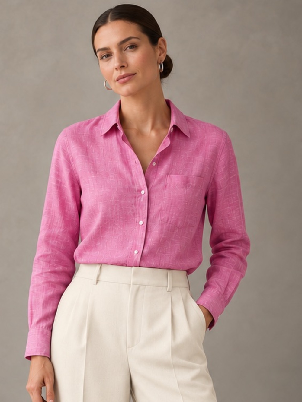 BANANA REPUBLIC Raspberry Pink Linen Cotton Button-Down Shirt Blouse Size XS